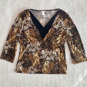Christopher & Banks Brown Animal Print Top